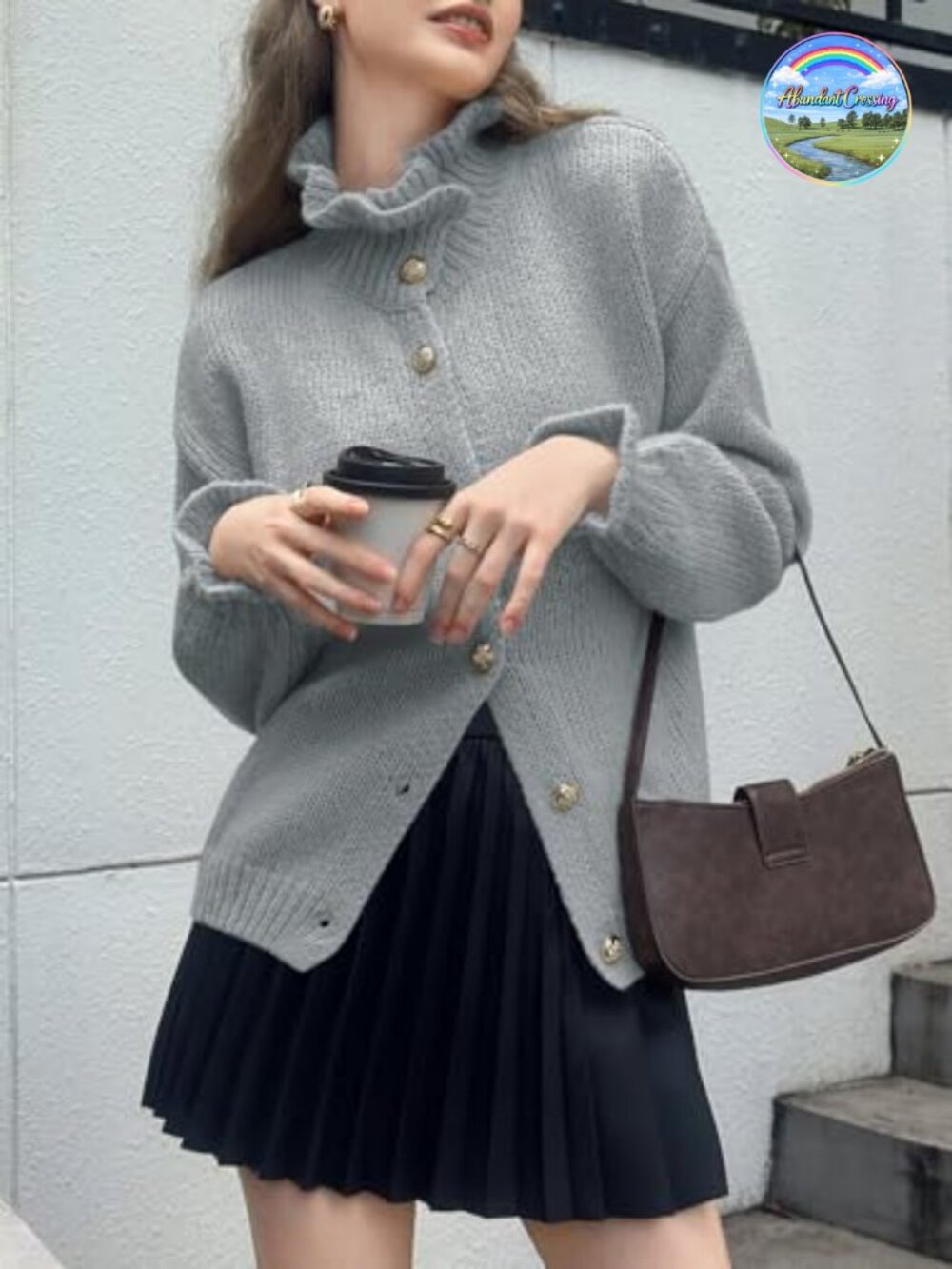 Oversized Ribbed Knit Ruffle Button Up Cardigan Loose Fit Long Sleeve - Picture 3 of 6